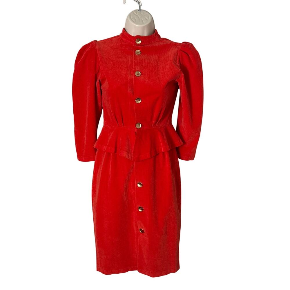 NWT Sugarhigh Lovestoned Vintage Red‎ Orange Corduroy Peplum Dress Size S